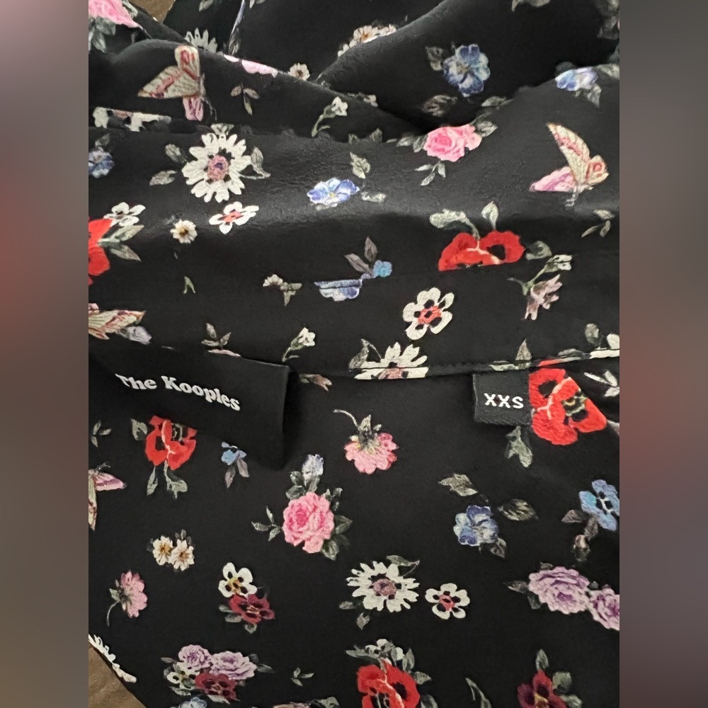 The Kooples 100% Silk Button Down Shirt Floral Print Top sz XXS - Picture 7 of 7